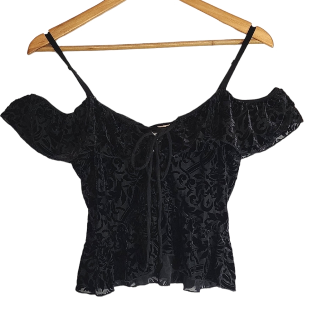 Killstar Black and velvet lace up fluttersleeve top